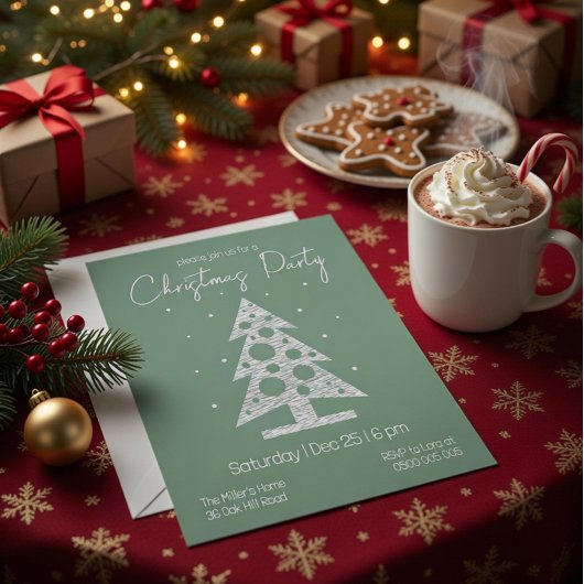 Modern Green & White Christmas Party Invitation