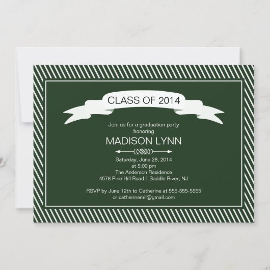 Modern Green White Graduation Party Invitation Kaart (Voorkant)