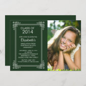 Modern Green White Photo Graduation Party nodigt u Kaart (Voorkant / Achterkant)