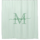 Modern Green & White Stripes Monogram Name Douchegordijn (Voorkant)