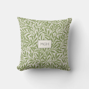 Modern Green Willow Leaves Monogram Kussen