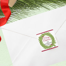 Modern Green Wreath Merry Christmas Personalized Vierkante Sticker