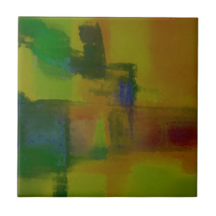 Modern Green Yellow Abstract Tegeltje