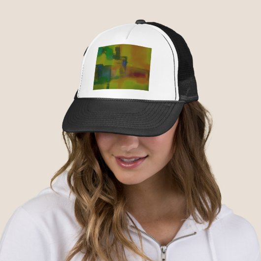 Modern Green Yellow Abstract Trucker Pet (In situ)