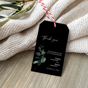 Modern Greenery Black Wedding Dank je Label Cadeaulabel