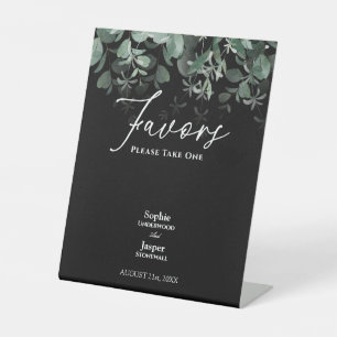 Modern Greenery Black Wedding Favors Reclamebord Met Voetstuk