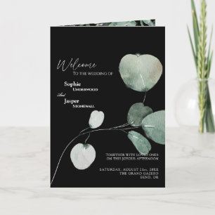 Modern Greenery Black Wedding Folded Programme Programma