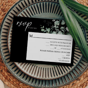Modern Greenery Black Wedding Menu RSVP-kaart