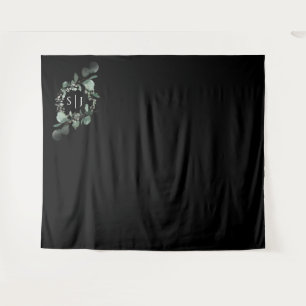 Modern Greenery Black Wedding Photo Backdrop Wandkleed