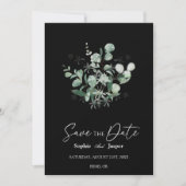 Modern Greenery Black Wedding Save the Date (Voorkant)