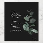 Modern Greenery Black Wedding Wine Label Wijn Etiket (Enkel label)