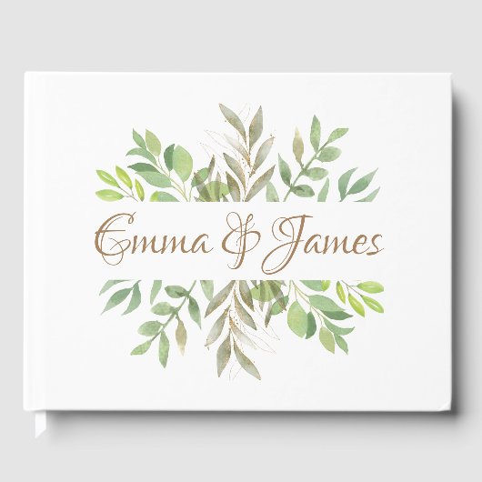 Modern Greenery bruiloft gastenboeken met initiale (Voorkant)