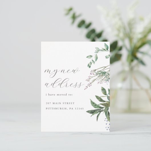 Modern Greenery Change of Address Moving Briefkaart (Staand voorkant)
