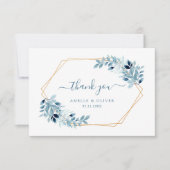 Modern Greenery Dusty Blue Geometric Wedding Bedankkaart (Voorkant)