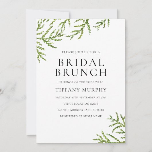 Modern Greenery Elegant Bridal Brunch Uitnodiging (Voorkant)