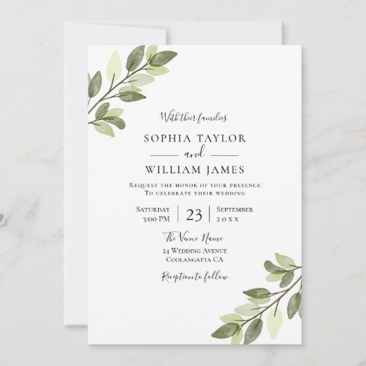 Modern Greenery Elegant Wedding Kaart (Voorkant)