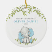Modern Greenery Elephant Boy First Kerstmis Keramisch Ornament (Voorkant)