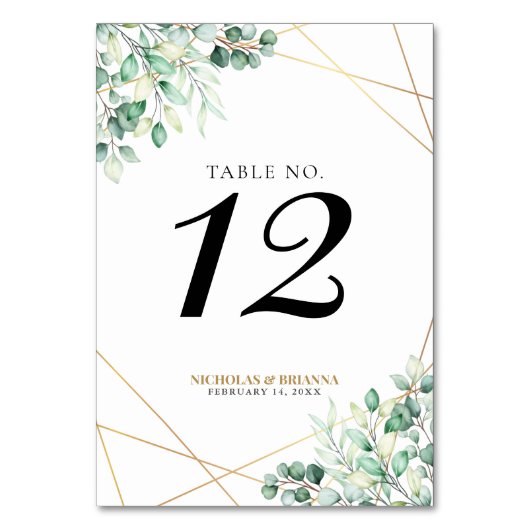 Modern Greenery Eucalyptus Gold Geometric Wedding Kaart (Achterkant)