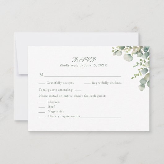 Modern Greenery Eucalyptus Wedding RSVP Card (Devant)