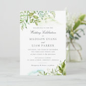 Modern Greenery Foliage laat Waterverf bruiloft ov Kaart (Staand voorkant)