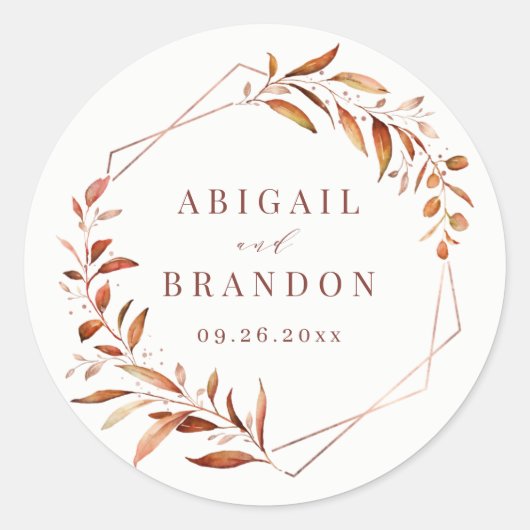 Modern Greenery Geometric Herfst Rustic Wedding Ronde Sticker (Voorkant)