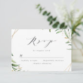 Modern Greenery Geometric Rustic Wedding RSVP Kaartje (Staand voorkant)
