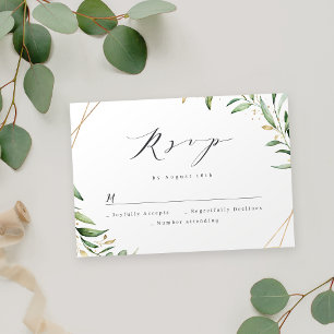 Modern Greenery Geometric Rustic Wedding RSVP Kaartje