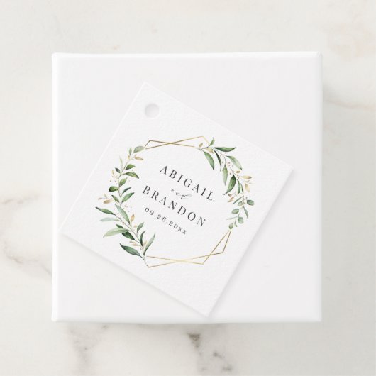 Modern Greenery Gold Geometric Rustic Wedding Bedankjes Labels (In situ)