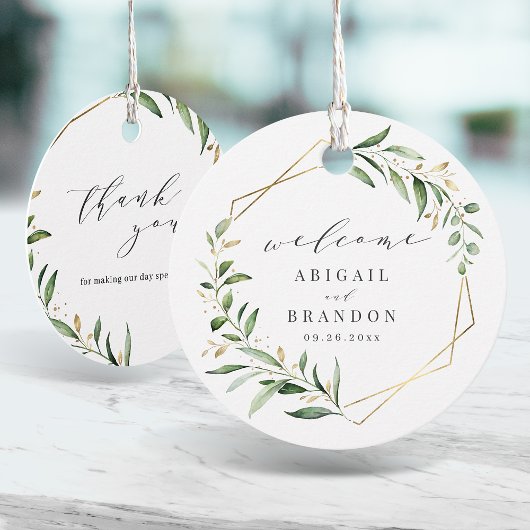 Modern Greenery Gold Geometric Rustic Wedding Bedankjes Labels