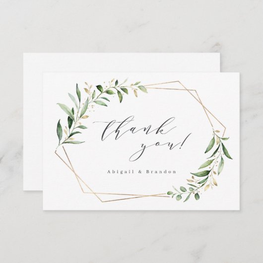 Modern Greenery Gold Geometric Rustic Wedding Bedankkaart (Voorkant / Achterkant)