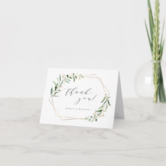 Modern Greenery Gold Geometric Rustic Wedding Bedankkaart (Voorkant)