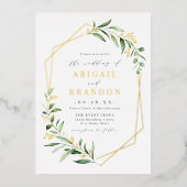 Modern Greenery Gold Geometric Rustic Wedding Folie Uitnodiging (Voorkant)