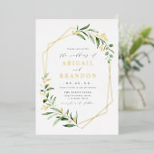 Modern Greenery Gold Geometric Rustic Wedding Folie Uitnodiging (Staand Voorkant)