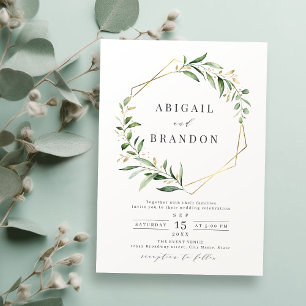 Modern Greenery Gold Geometric Rustic Wedding Kaart