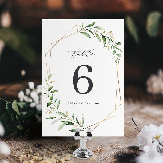 Modern Greenery Gold Geometric Rustic Wedding Kaart