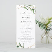 Modern Greenery Gold Geometric Rustic Wedding Programma (Staand voorkant)