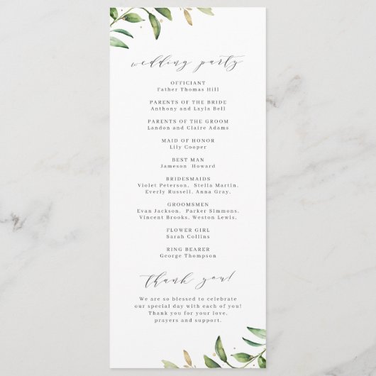 Modern Greenery Gold Geometric Rustic Wedding Programma (Achterkant)
