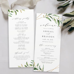 Modern Greenery Gold Geometric Rustic Wedding Programma