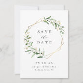 Modern Greenery Gold Geometric Rustic Wedding Save The Date (Voorkant)