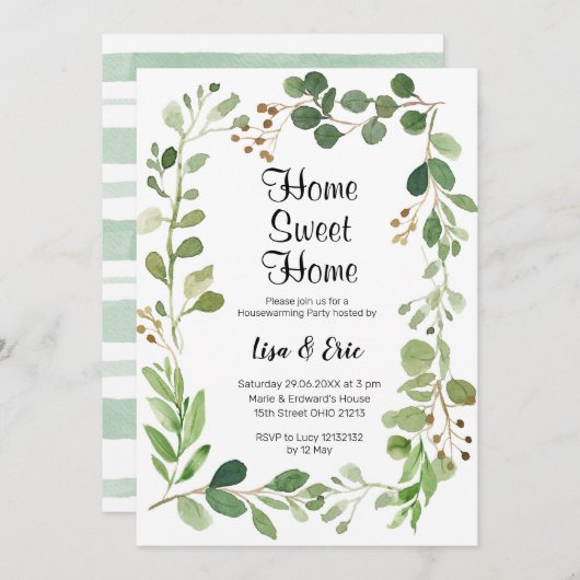 Modern Greenery Housewarming Party Invite Kaart (Voorkant / Achterkant)