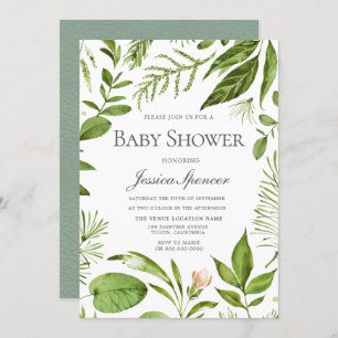 Modern Greenery Leaf Wreath Baby shower Invite Kaart