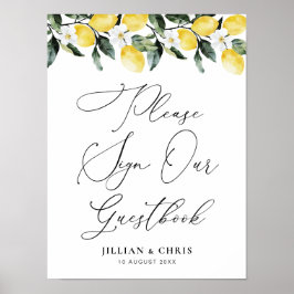 Modern Greenery Lemon Floral Guestbook Sign Poster