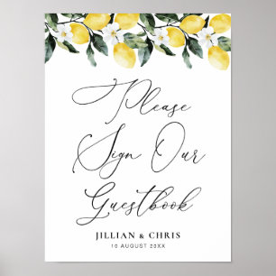 Modern Greenery Lemon Floral Guestbook Sign Poster