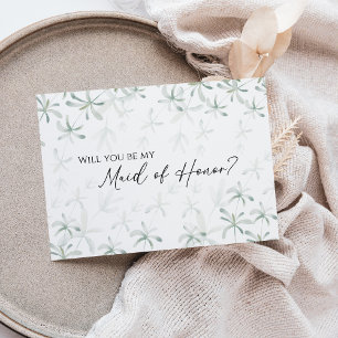 Modern Greenery Maid of Honor White Voorstel Kaart