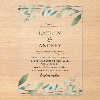 Modern Greenery Minimalist Wedding Acryl Uitnodigingen