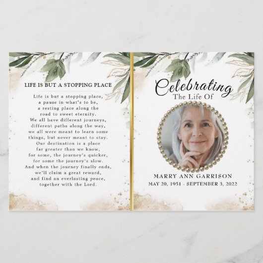 Modern Greenery Photo Celebration of Life Programm (Voorkant)