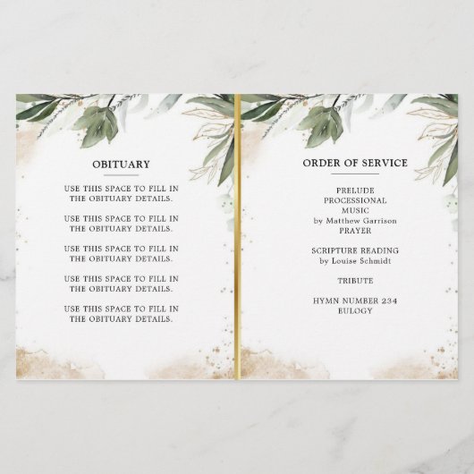 Modern Greenery Photo Celebration of Life Programm (Achterkant)