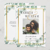 Modern Greenery PHOTO Wedding Save the Date QRcode Kaart (Voorkant / Achterkant)