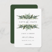 Modern Greenery Save the Date Aankondiging (Voorkant / Achterkant)