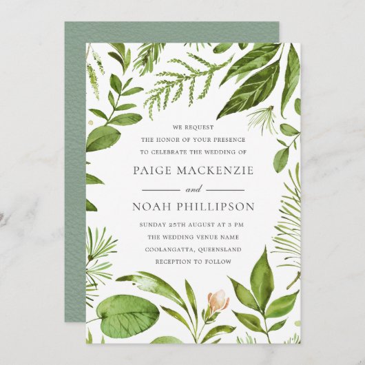 Modern Greenery Summer Wedding Invite Kaart (Voorkant / Achterkant)